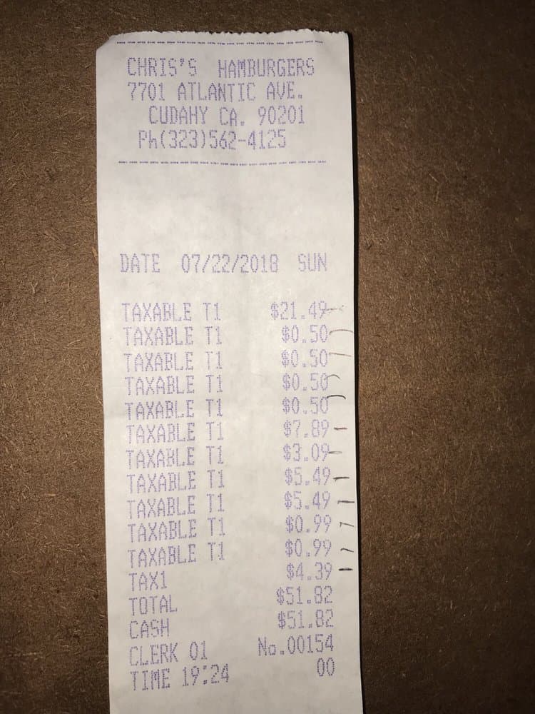 Restaurant receipts